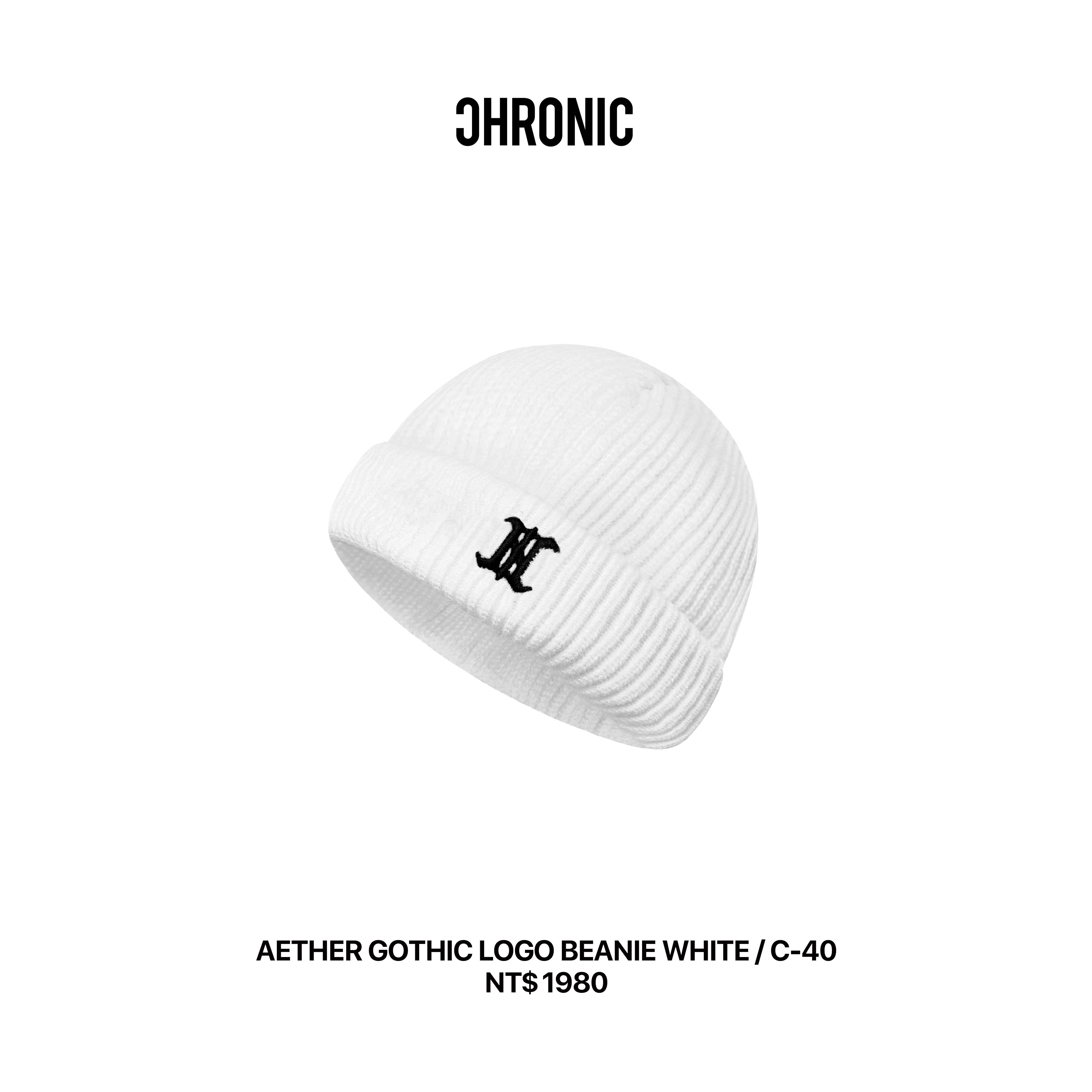 AETHER GOTHIC LOGO BEANIE WHITE / C-40