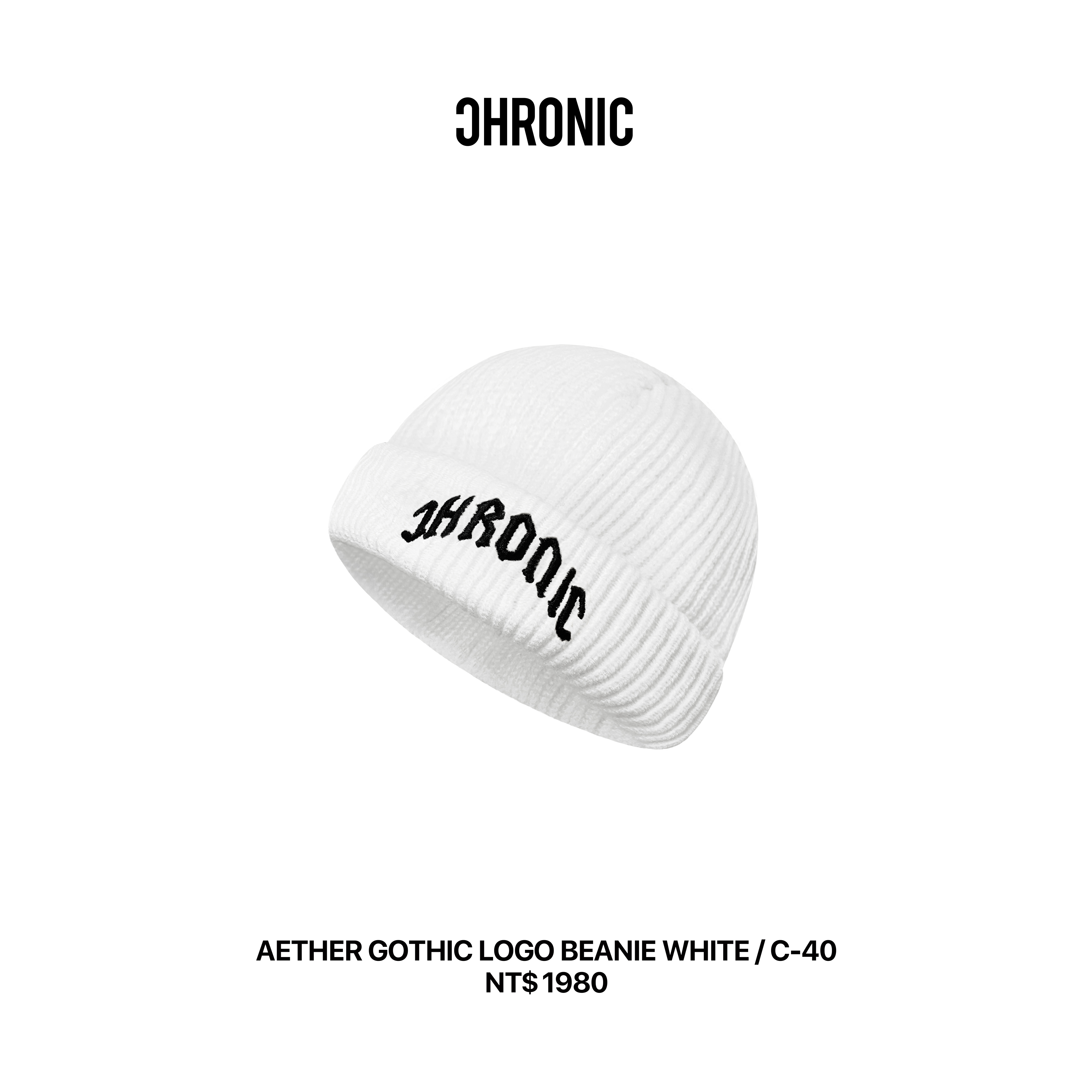 AETHER GOTHIC LOGO BEANIE WHITE / C-40