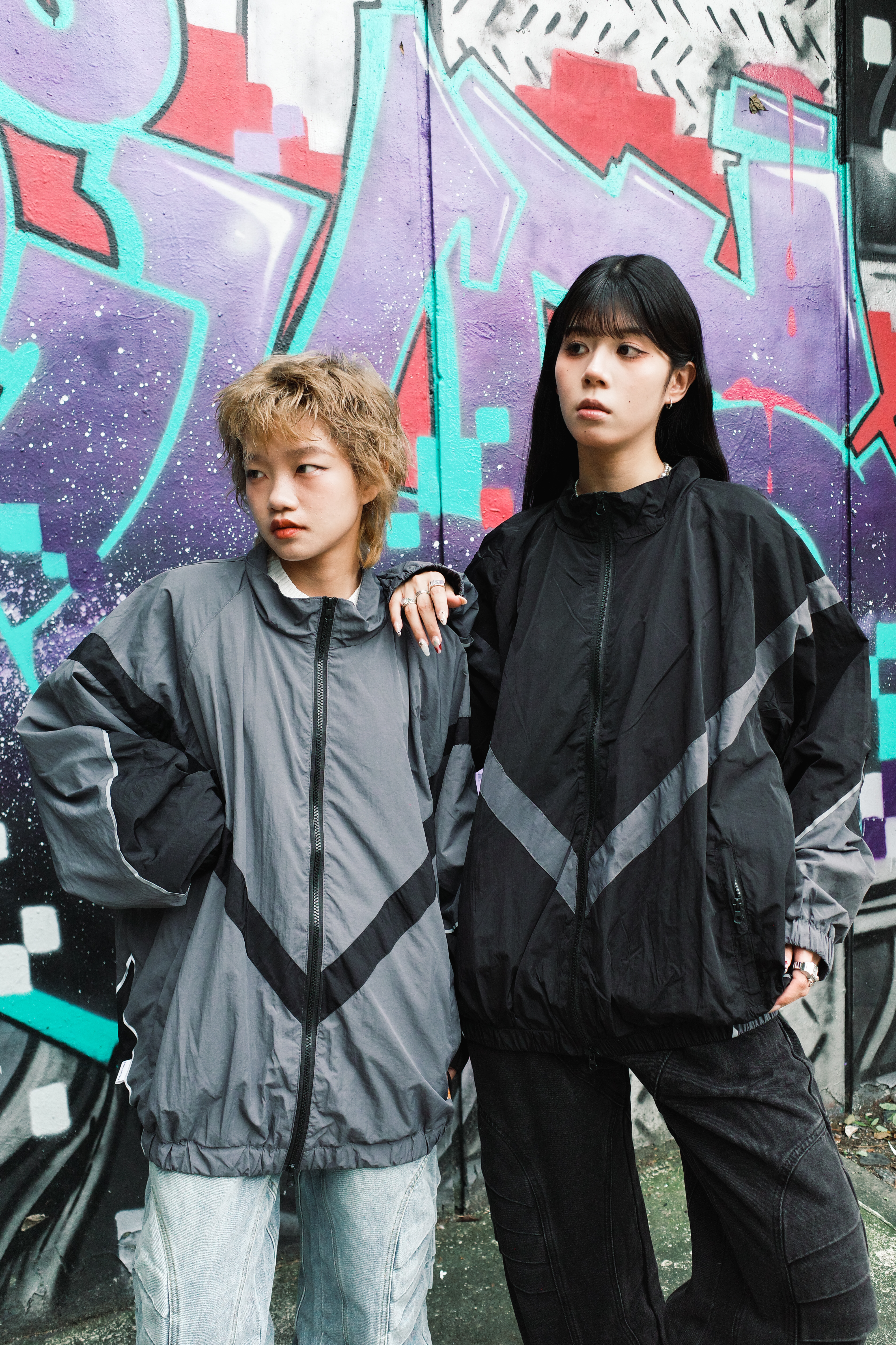 『Always_Good』撞色 拼接 立領 風衣 外套