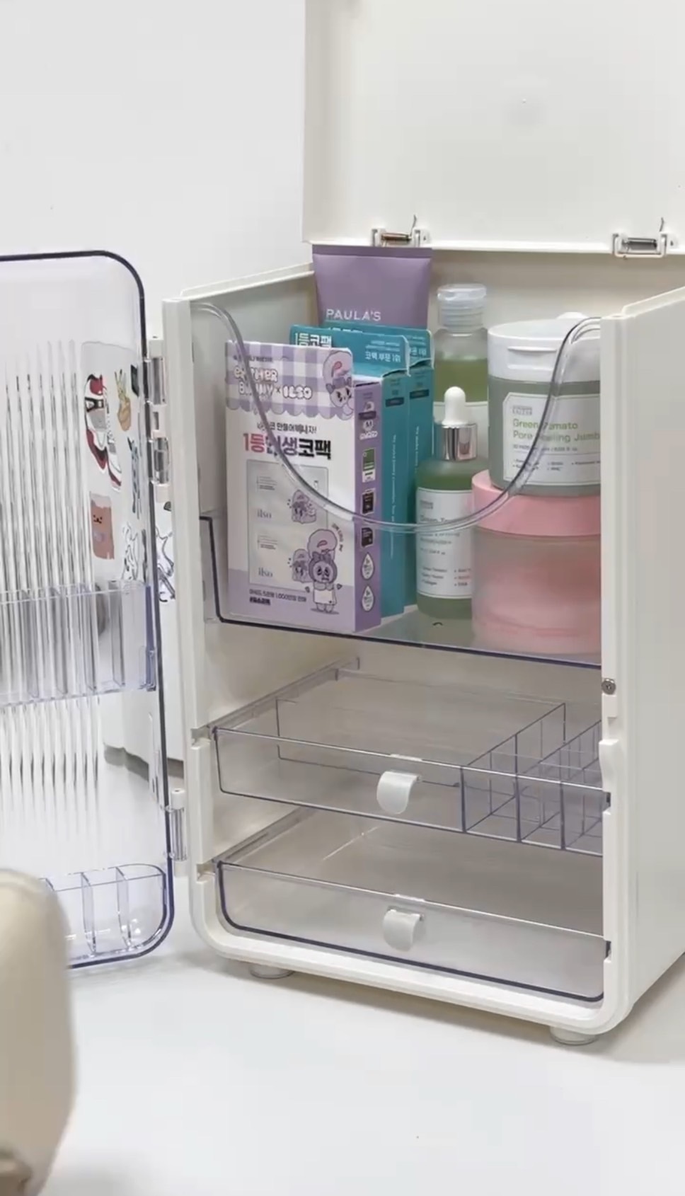 #現貨 透明收納櫃 化妝櫃 條紋質感拉門 超大收納空間