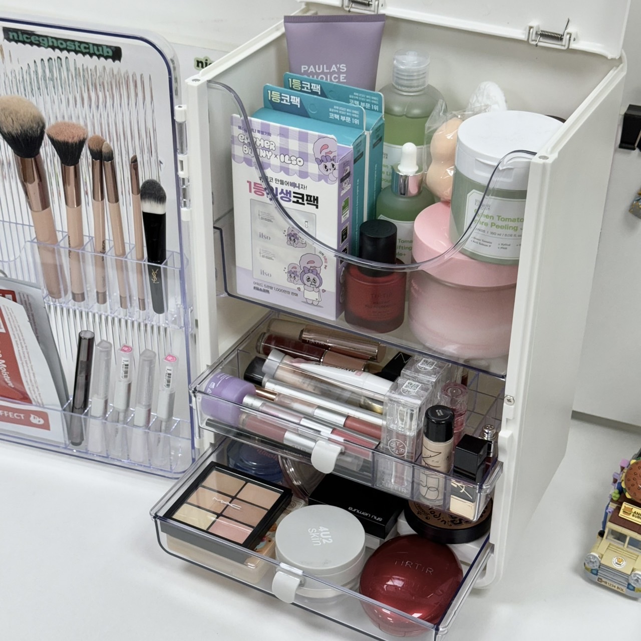 #現貨 透明收納櫃 化妝櫃 條紋質感拉門 超大收納空間