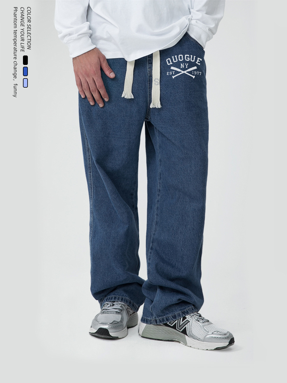 休閒牛仔闊腿褲