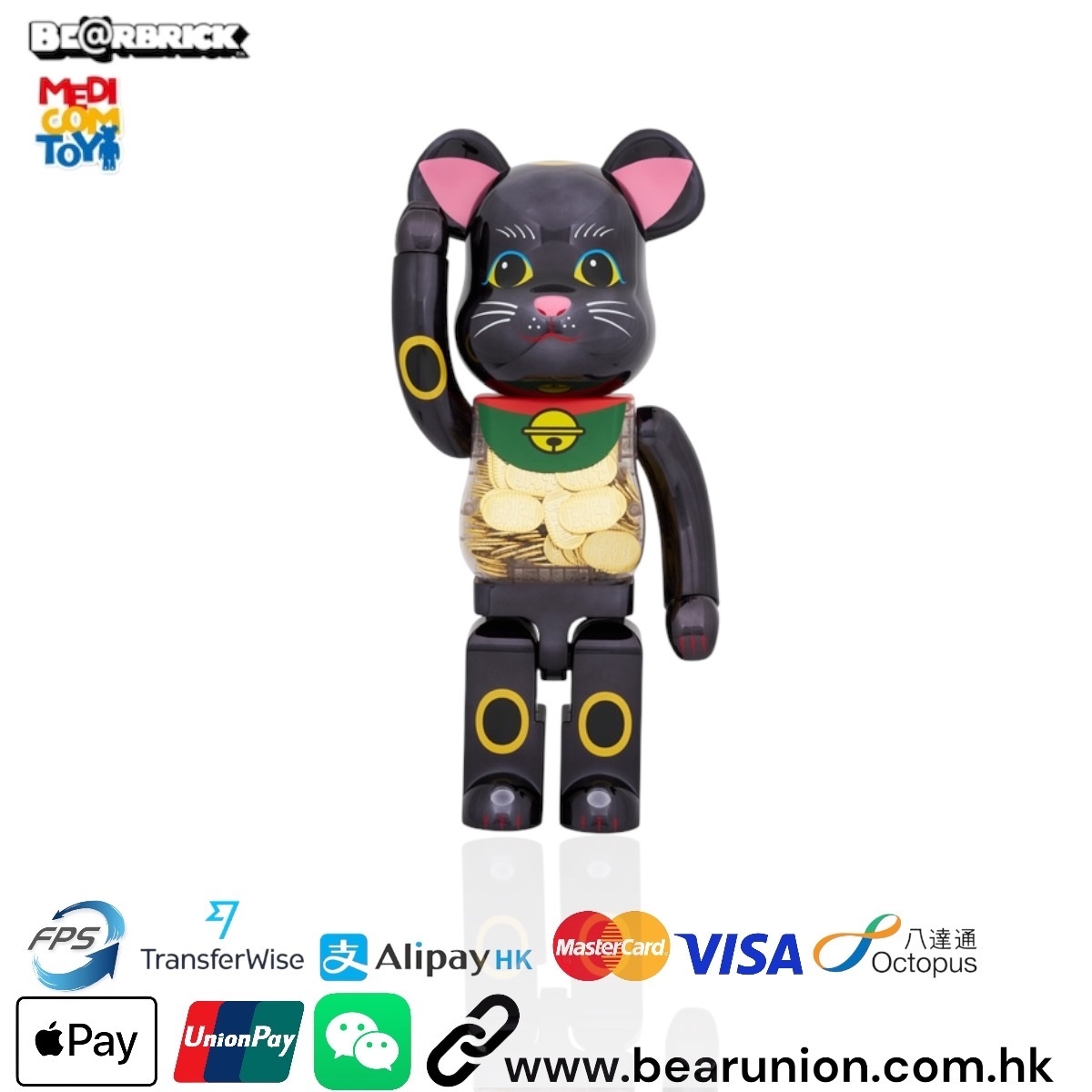 🎏預訂🎏 Bearbrick 1000% 招き猫小判千万両黒メッキ