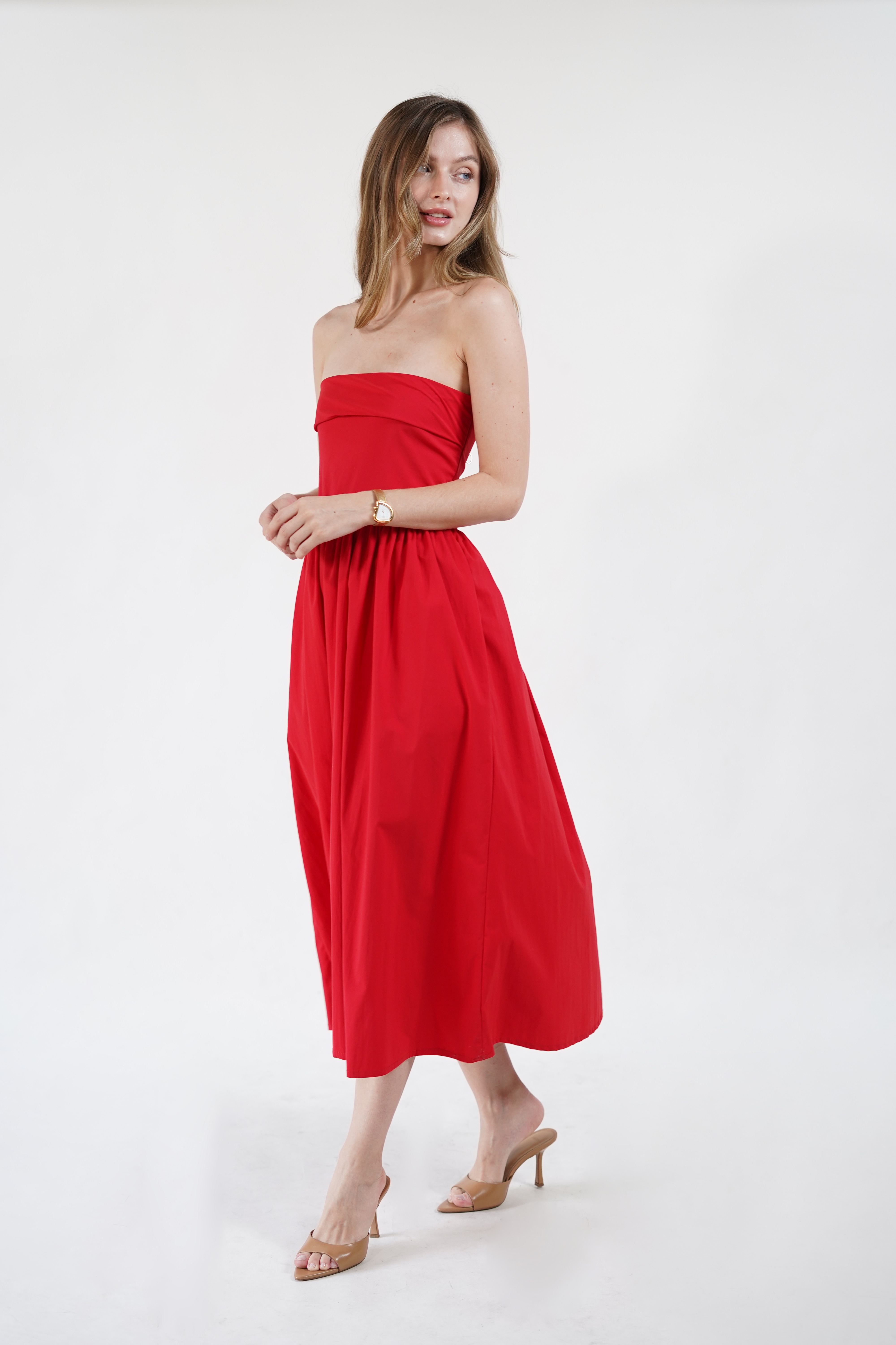 Lila Poplin Dress - Red