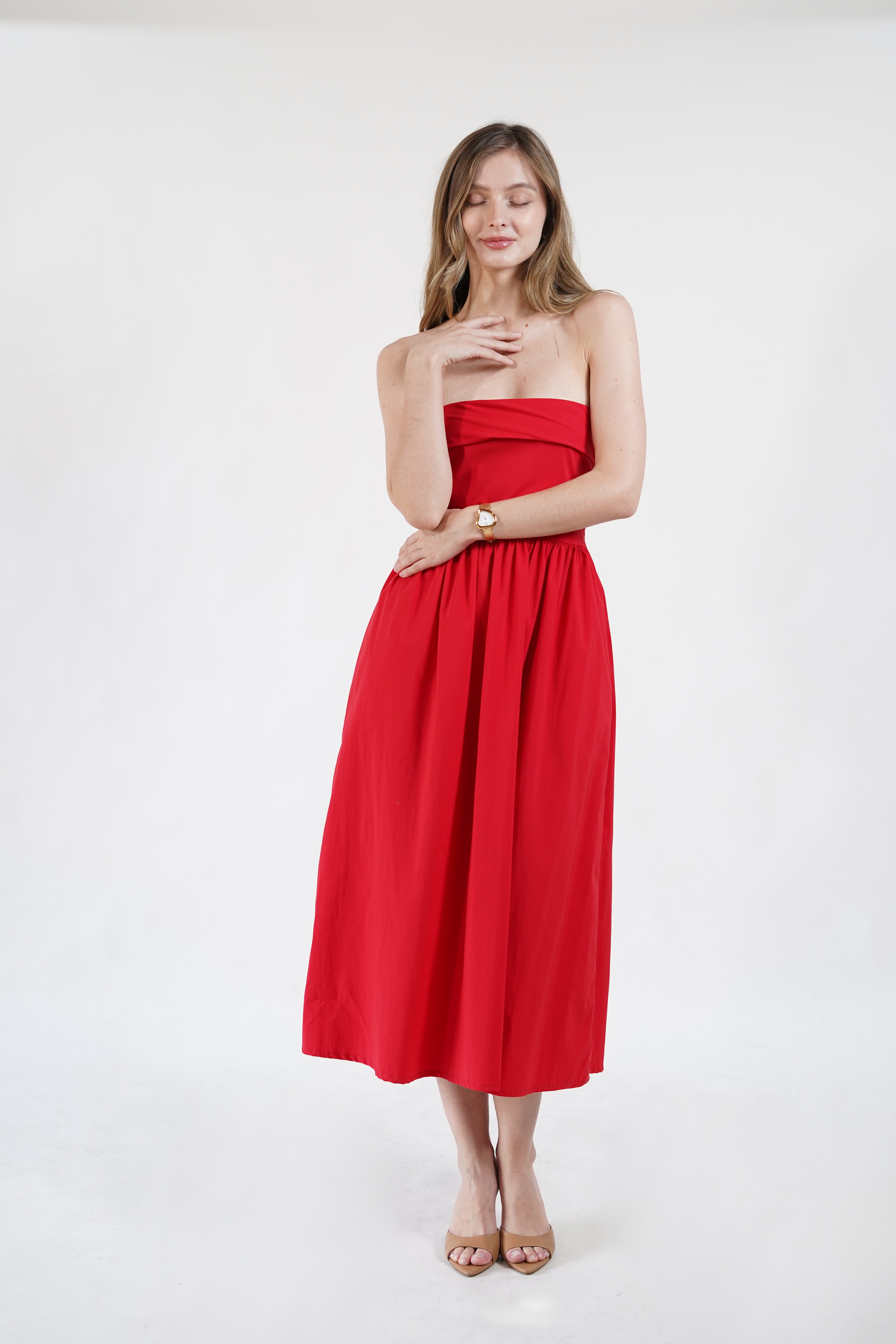 Lila Poplin Dress - Red