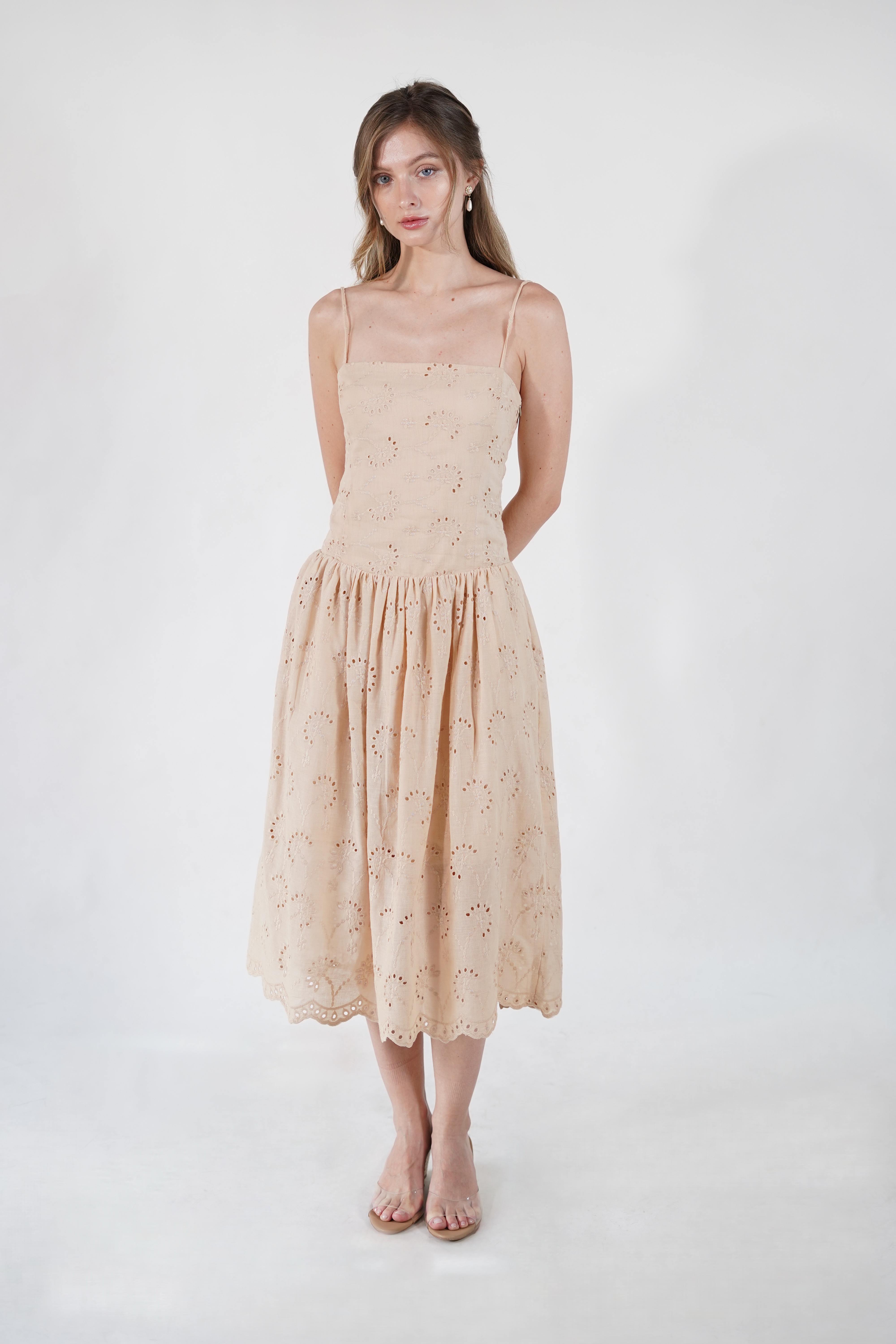 Cameron Broderie Dress - Nude