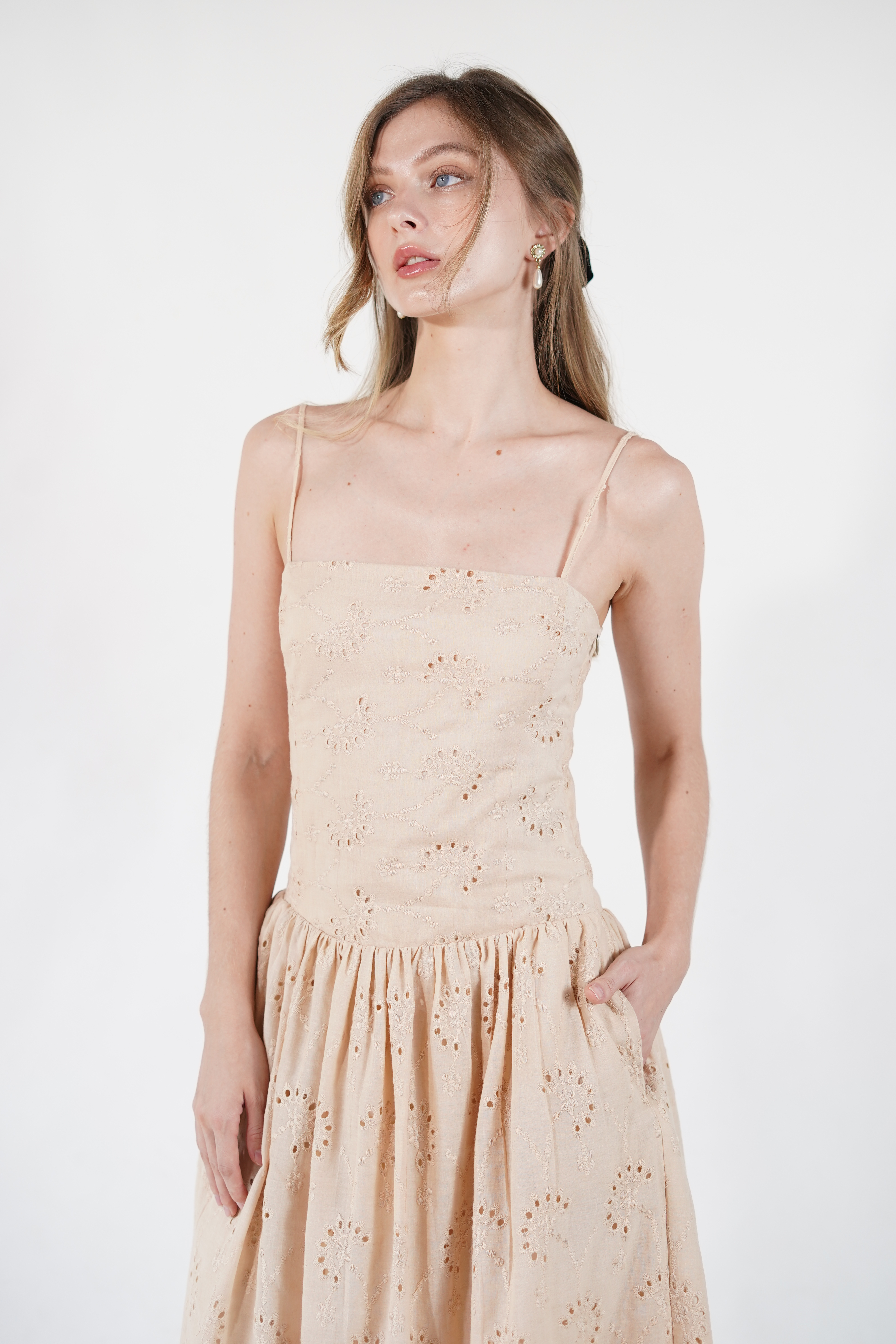 Cameron Broderie Dress - Nude