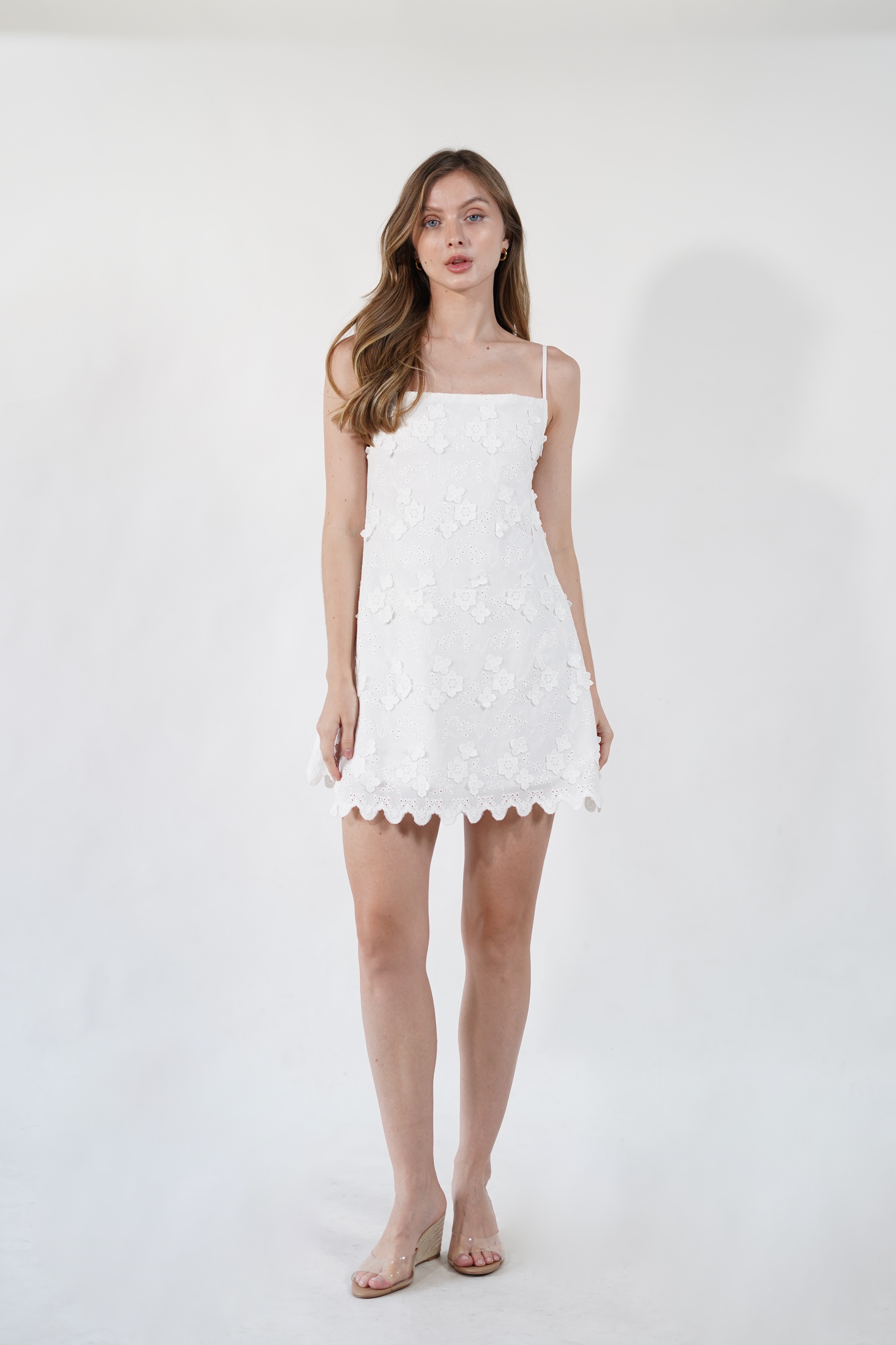 Beatrice Dress - White Embossed Florals