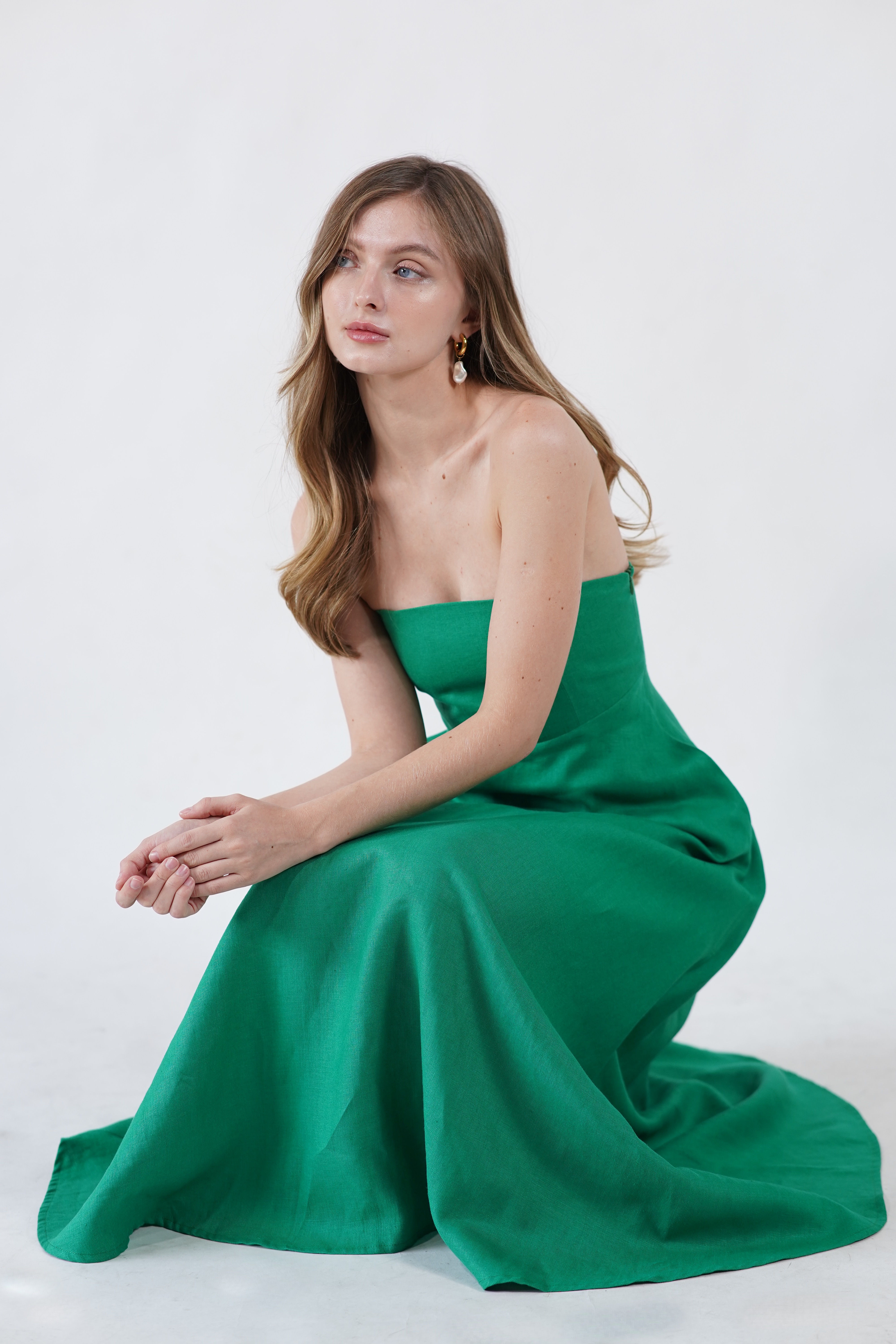 Margaret Linen Dress - Green