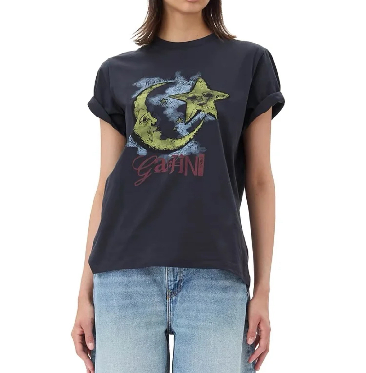 Ganni 深色星星月亮TEE -M