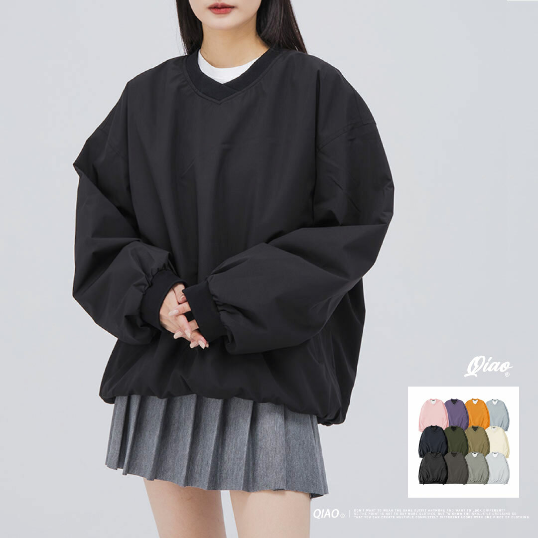 Nylon V領寬鬆抗風衣