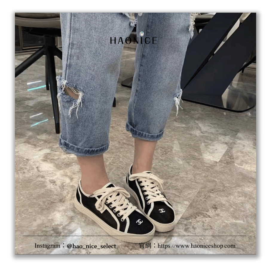 【HAO NICE】100%正品 CHANEL 法國精品🇫🇷經典logo休閒低筒帆布鞋 餅乾底