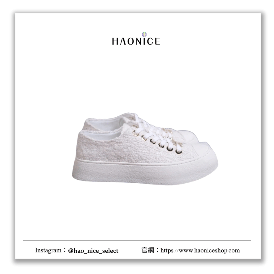 【HAO NICE】100%正品 CHANEL 法國精品🇫🇷金色logo毛絨休閒低筒帆布鞋 白花椰菜