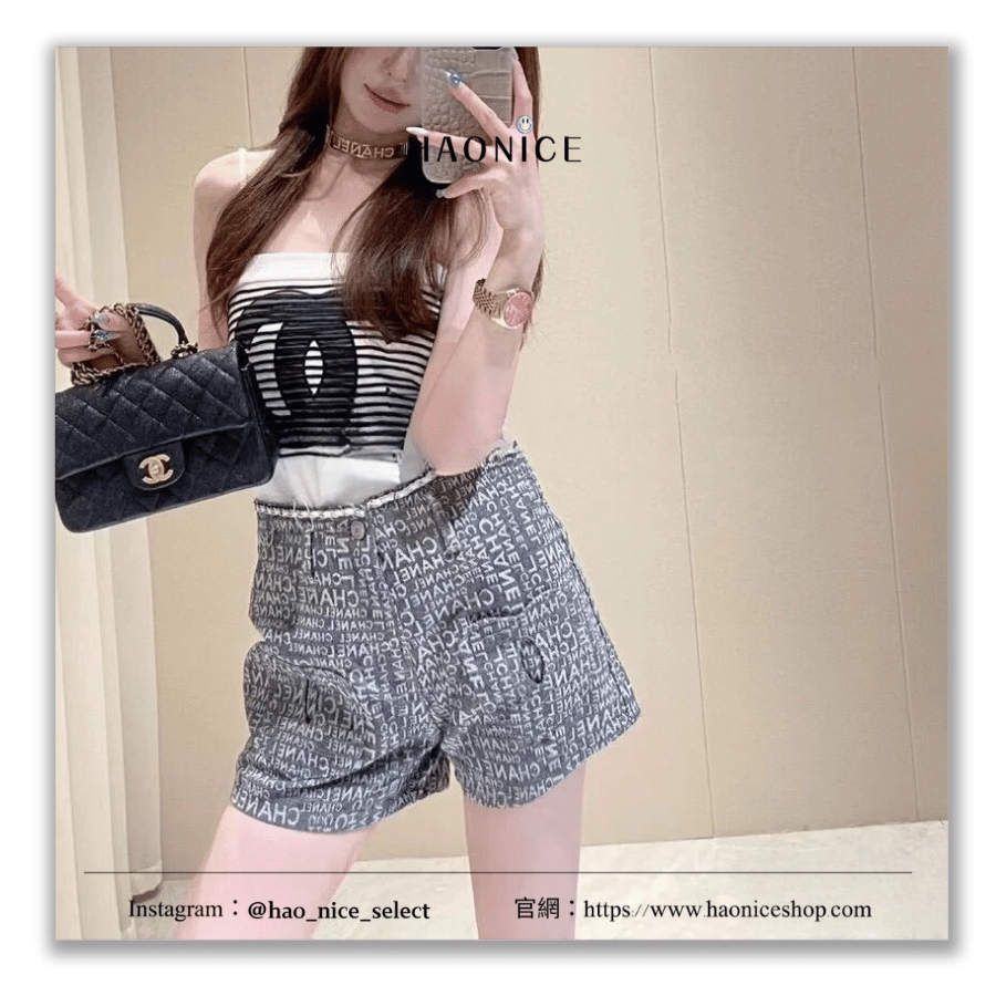 【HAO NICE】100%正品 CHANEL 法國精品🇫🇷滿滿少女感💋滿版logo字母 牛仔短褲 休閒褲