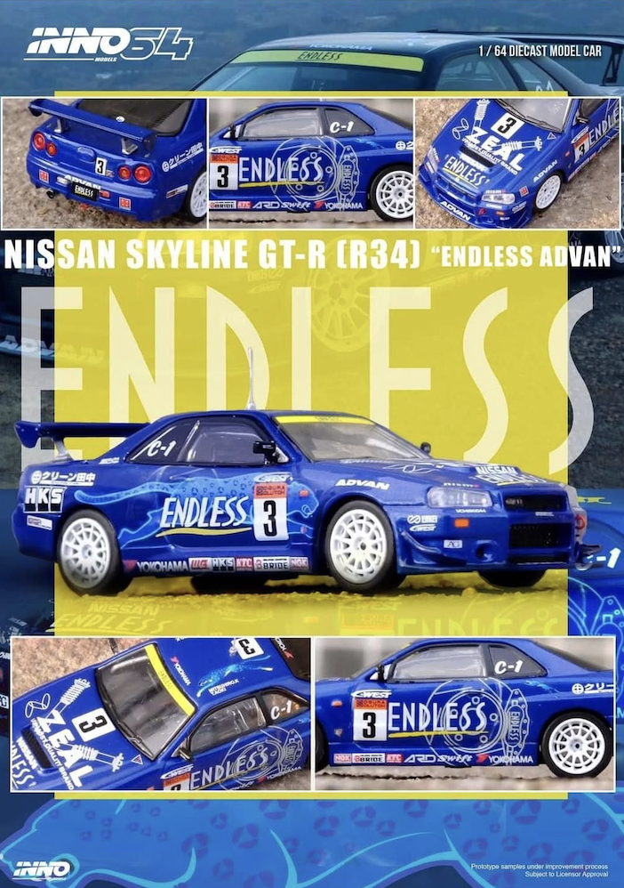 【預訂】INNO64 Nissan Skyline GT-R (R34) #3 "Endless Advan" Super Taikyu Series 2002 Winner