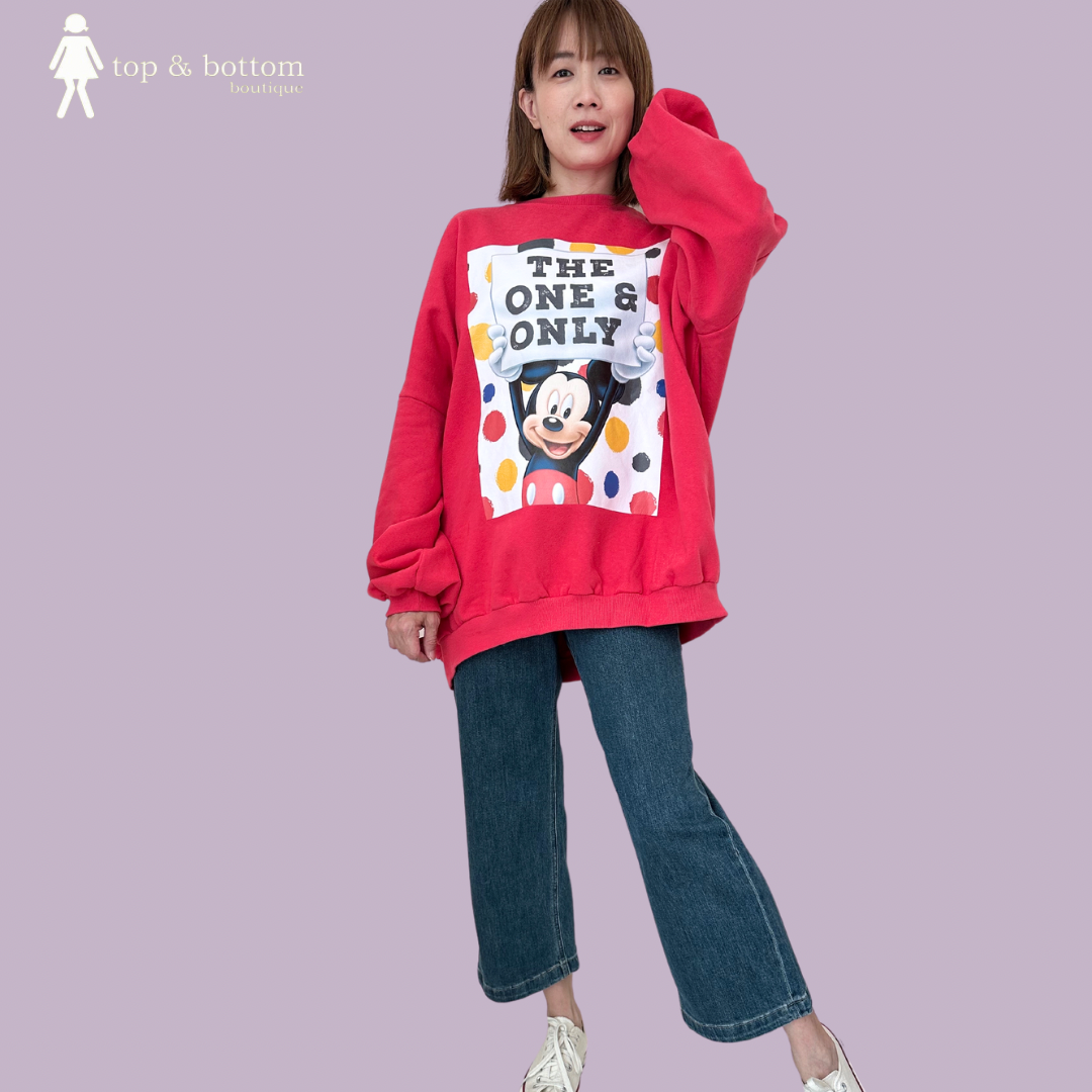 LONG SLEEVE MICKEY PRINTED WOOL OVERSIZE SWEATER