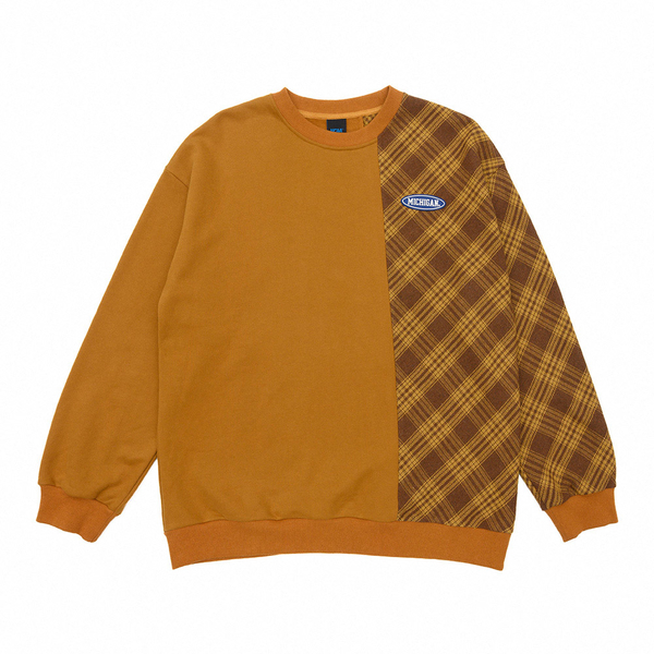 NCAA 長袖 大學T 密西根 黃 格紋拼接 刷毛 中性 7255103132