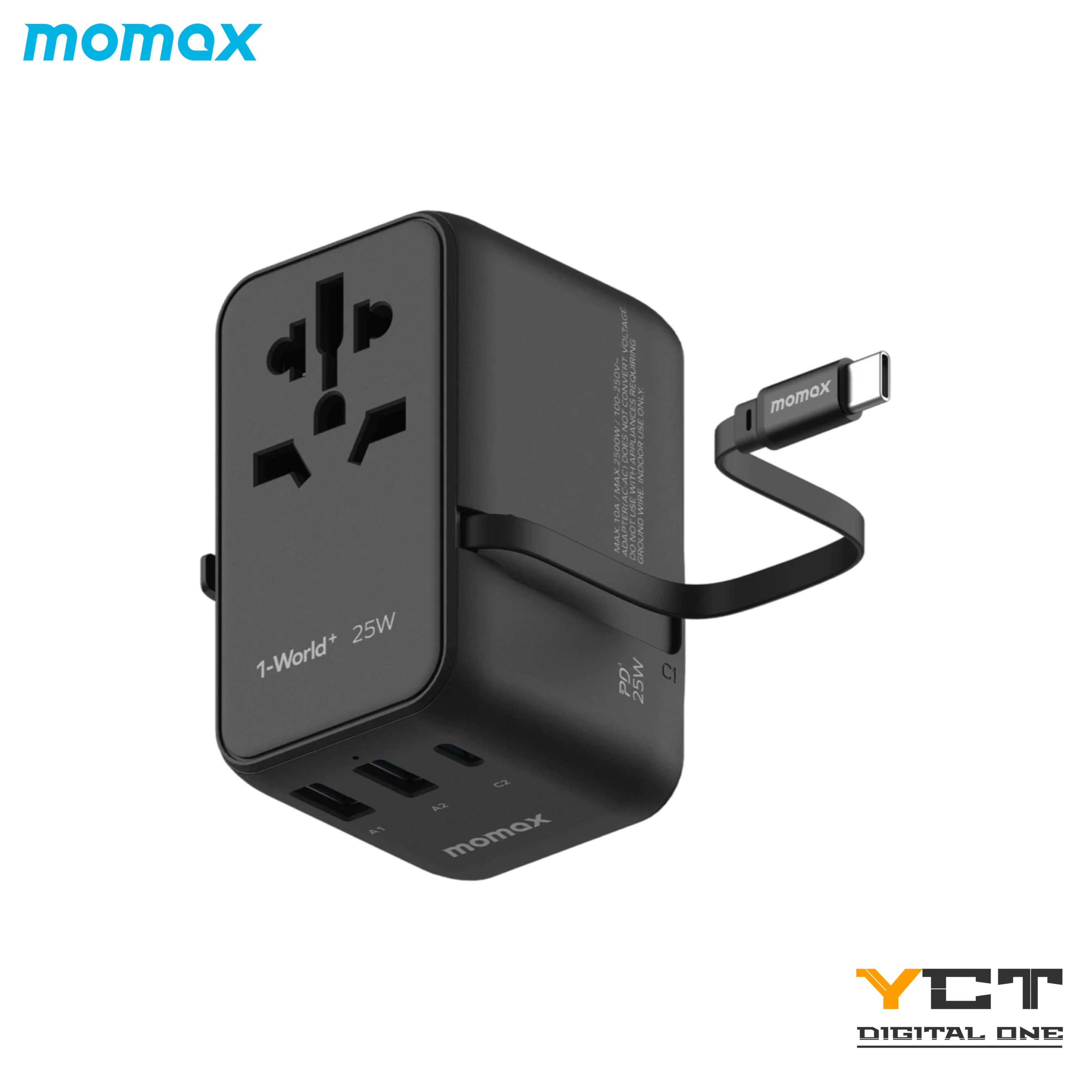 Momax 1-World+ 25W 旅行充電器 (Built-In USB-C Cable )