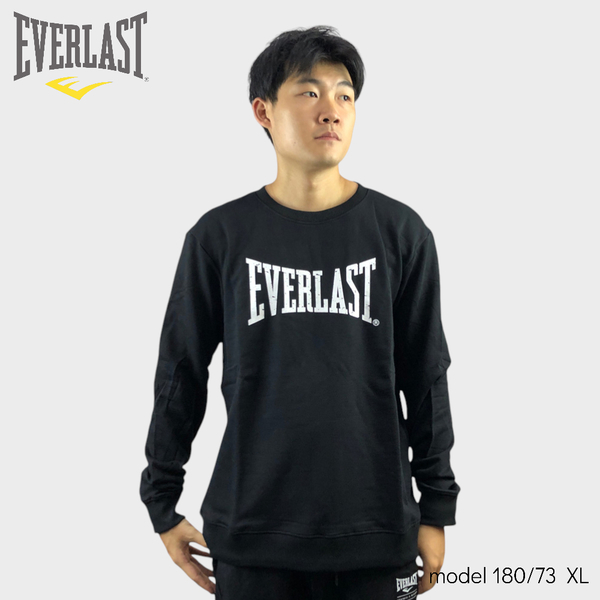 EVERLAST 大學T 黑 爆裂LOGO 毛巾底 休閒上衣 男 4151800420