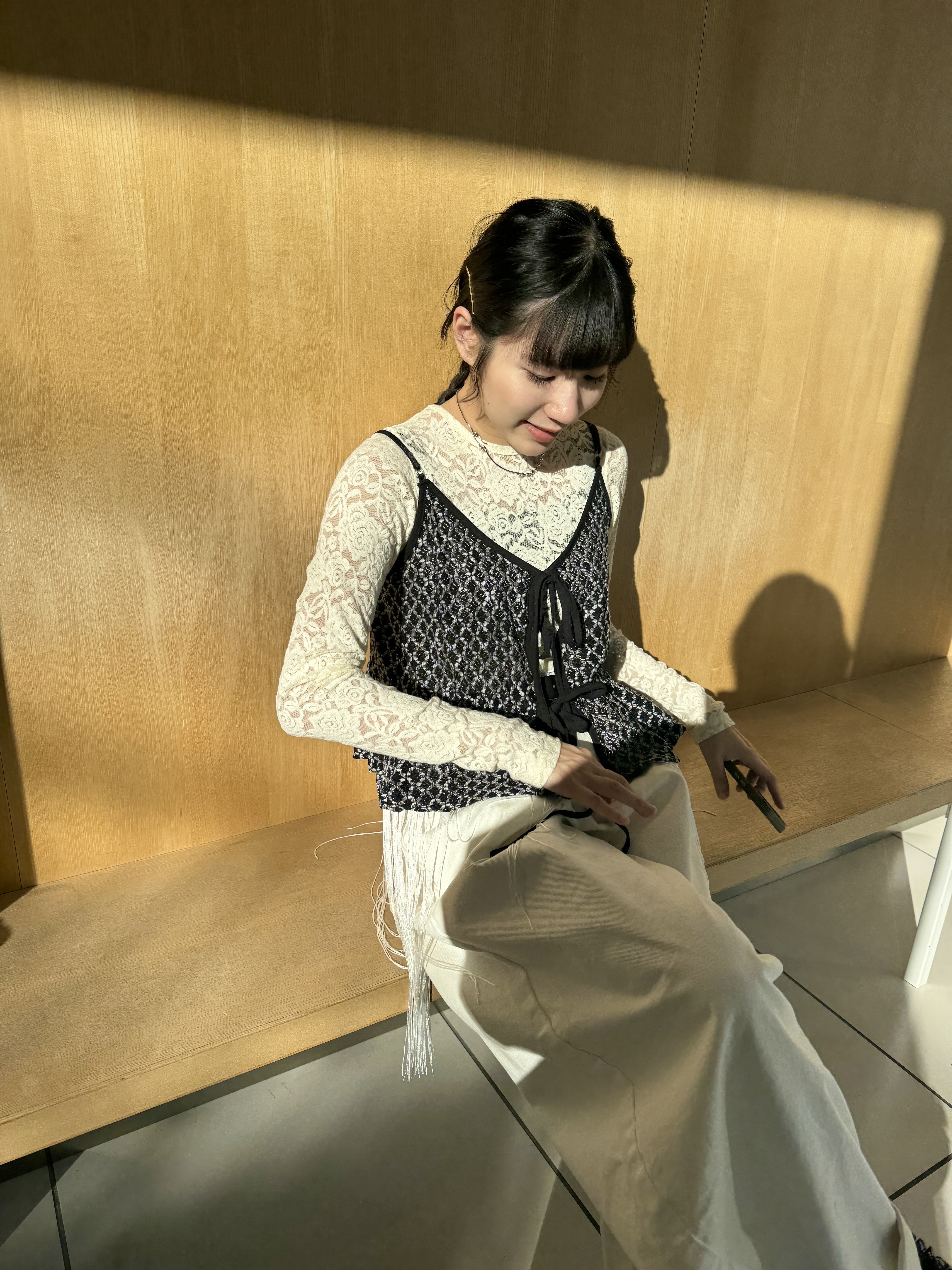 [三色現貨]Vol.118 lace花花2ways vest( black mix)