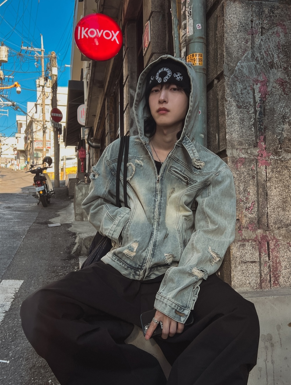 損壞連帽牛仔夾克外套