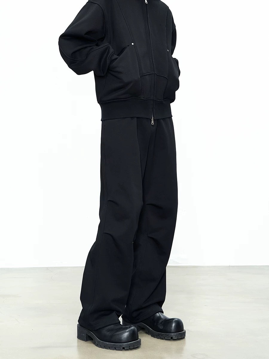 CATSSTAC 重磅打褶衛簡約直筒束腳寬鬆闊腿休閒長褲