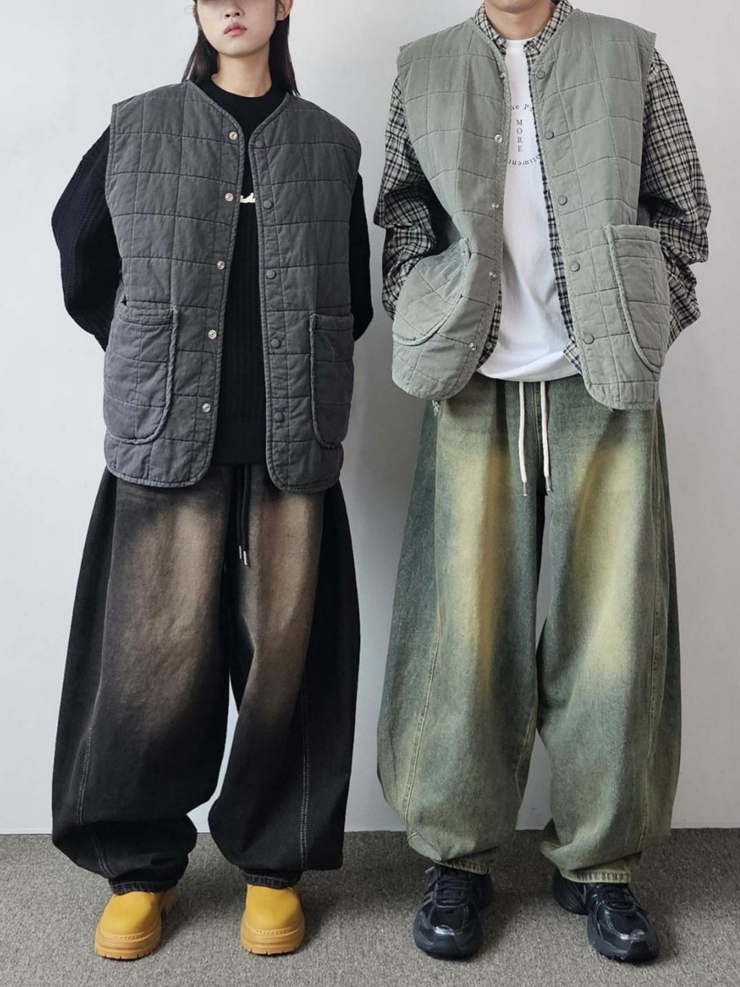 暗格紋開胸背心褸(薄夾棉) Floor&co-016V