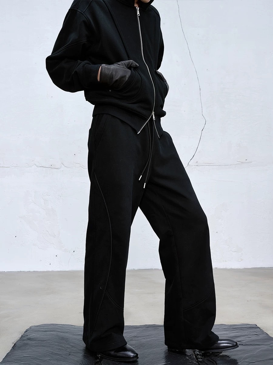 CATSSTAC 重磅分割線立體剪裁垂感寬鬆直筒休閒褲