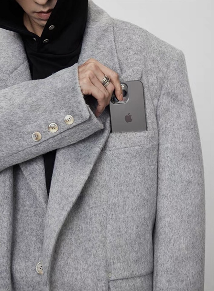 CATSSTAC 重磅廓形進口羊毛大衣冬季加厚墊肩長款風衣外套