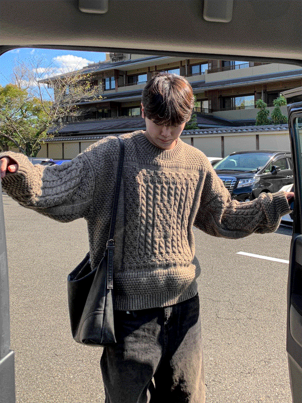 壓紋麻花針織衫