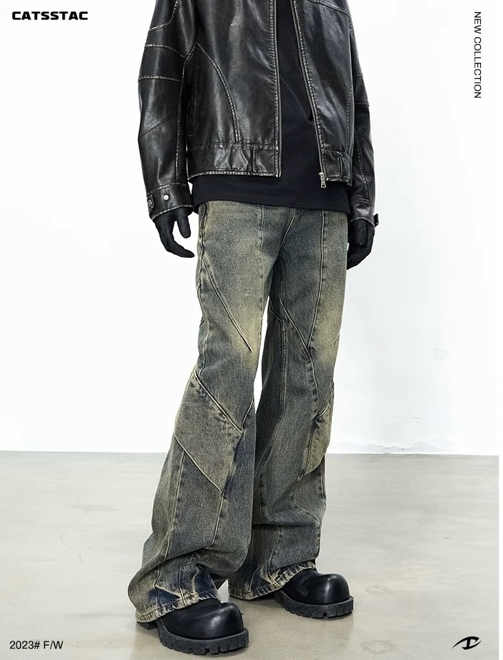 CATSSTAC 髒洗活片寬水洗直筒牛仔褲