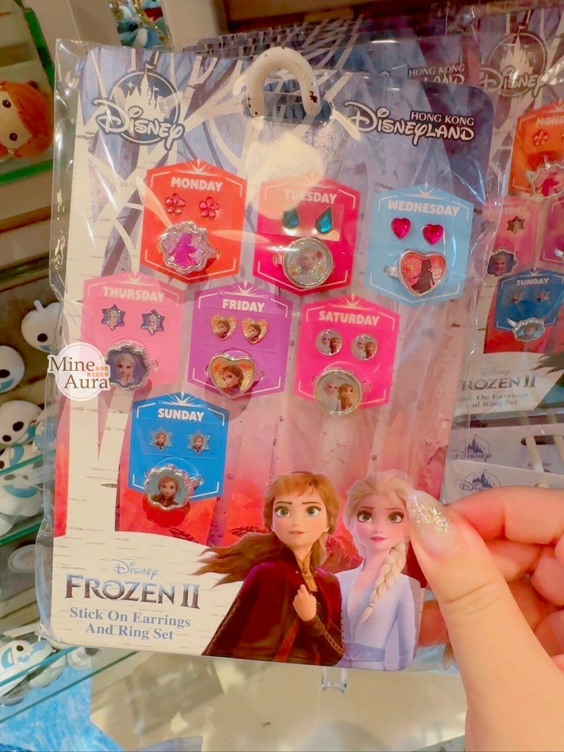 艾莎 Elsa 安娜Anna 七天耳環貼紙 戒指 套組 冰雪奇緣 Frozen -香港迪士尼樂園