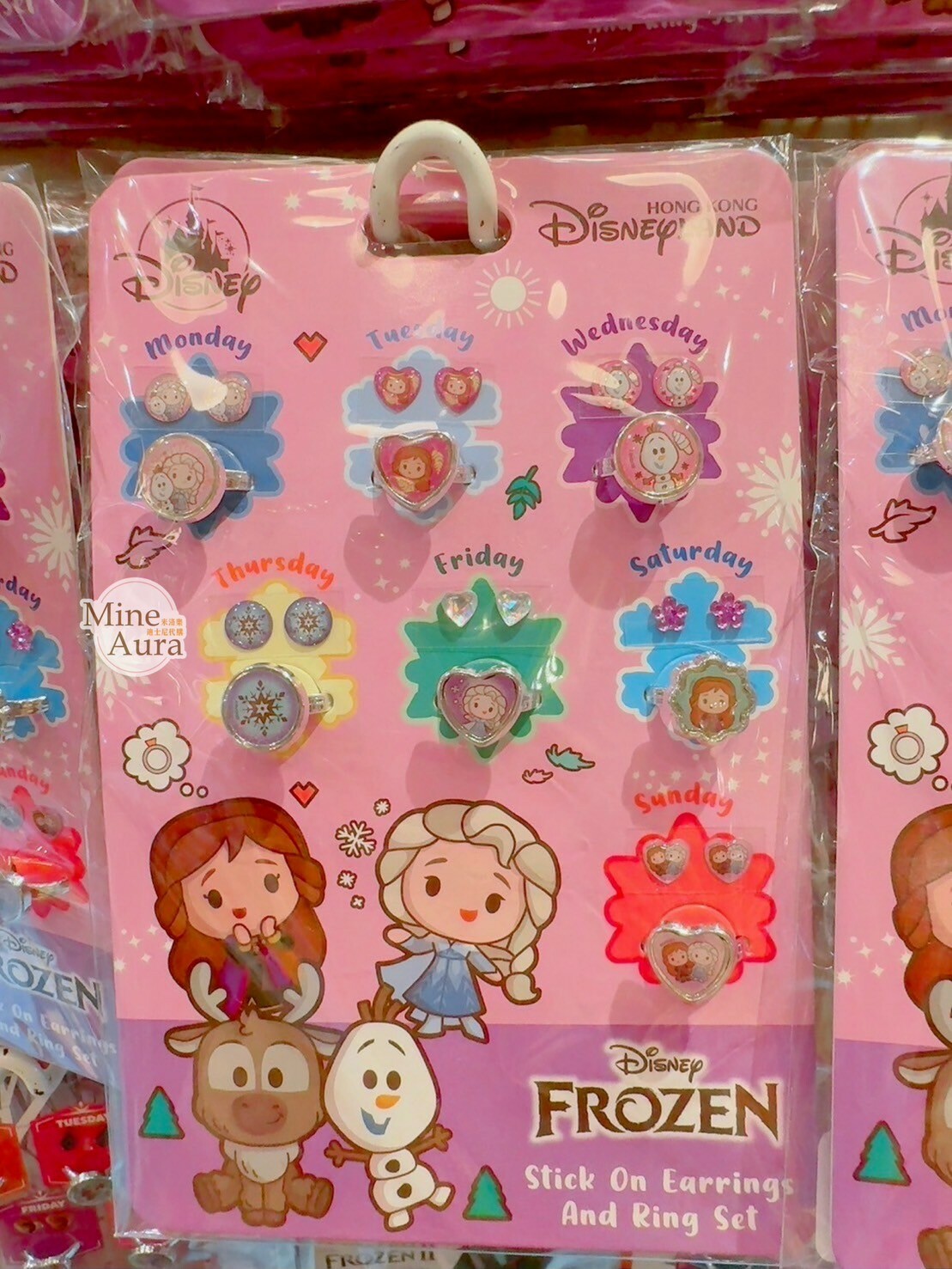 Q版 艾莎 Elsa 安娜Anna 七天耳環貼紙 戒指 套組 冰雪奇緣 Frozen -香港迪士尼樂園
