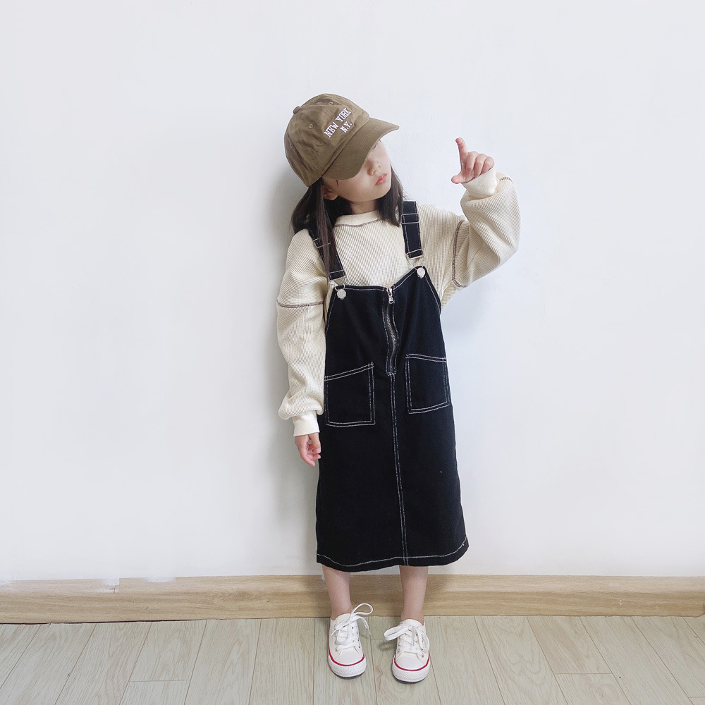 現貨 110.150cm 親子款 黑色牛仔寬鬆吊帶裙 100-150cm #235