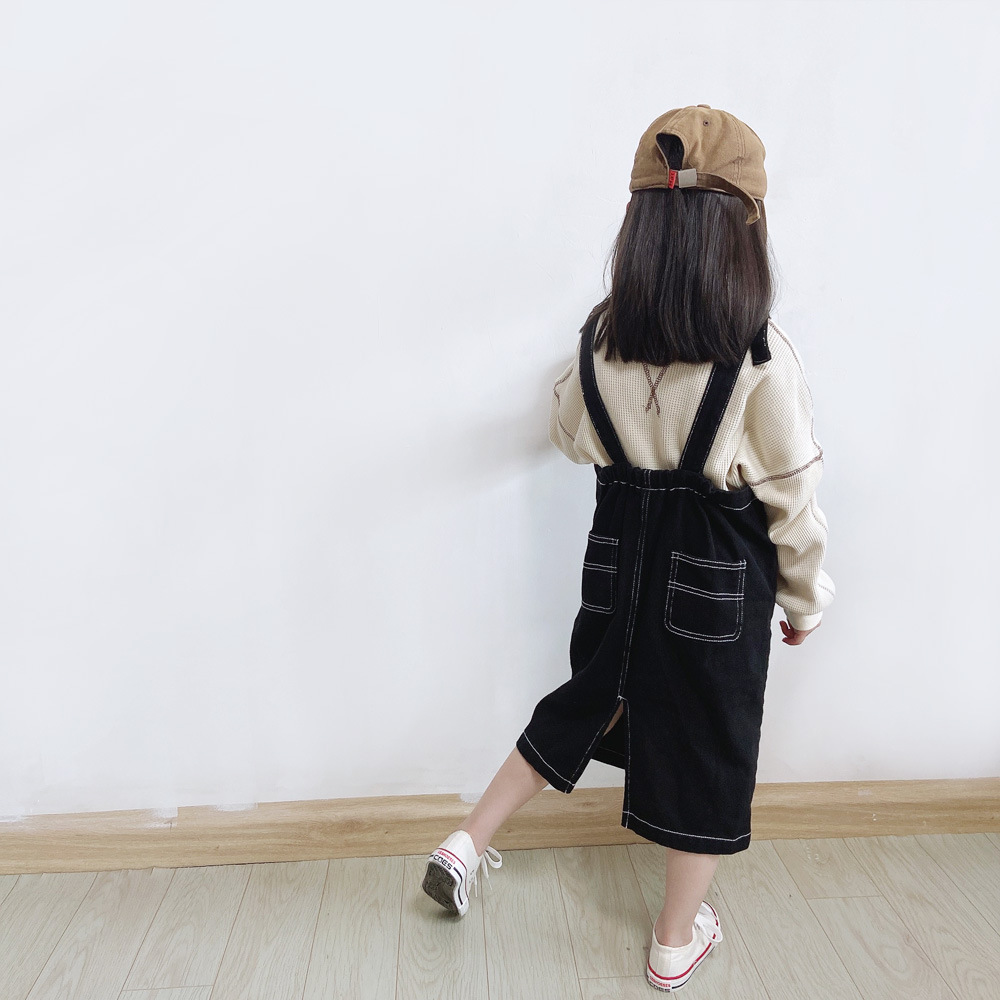 現貨 110.150cm 親子款 黑色牛仔寬鬆吊帶裙 100-150cm #235