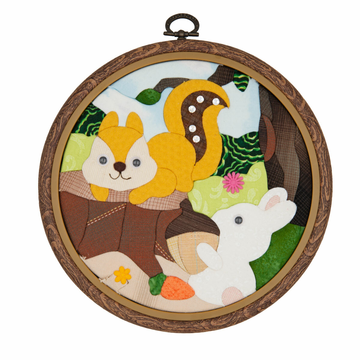 仿木紋繡花框 (7吋圓形)