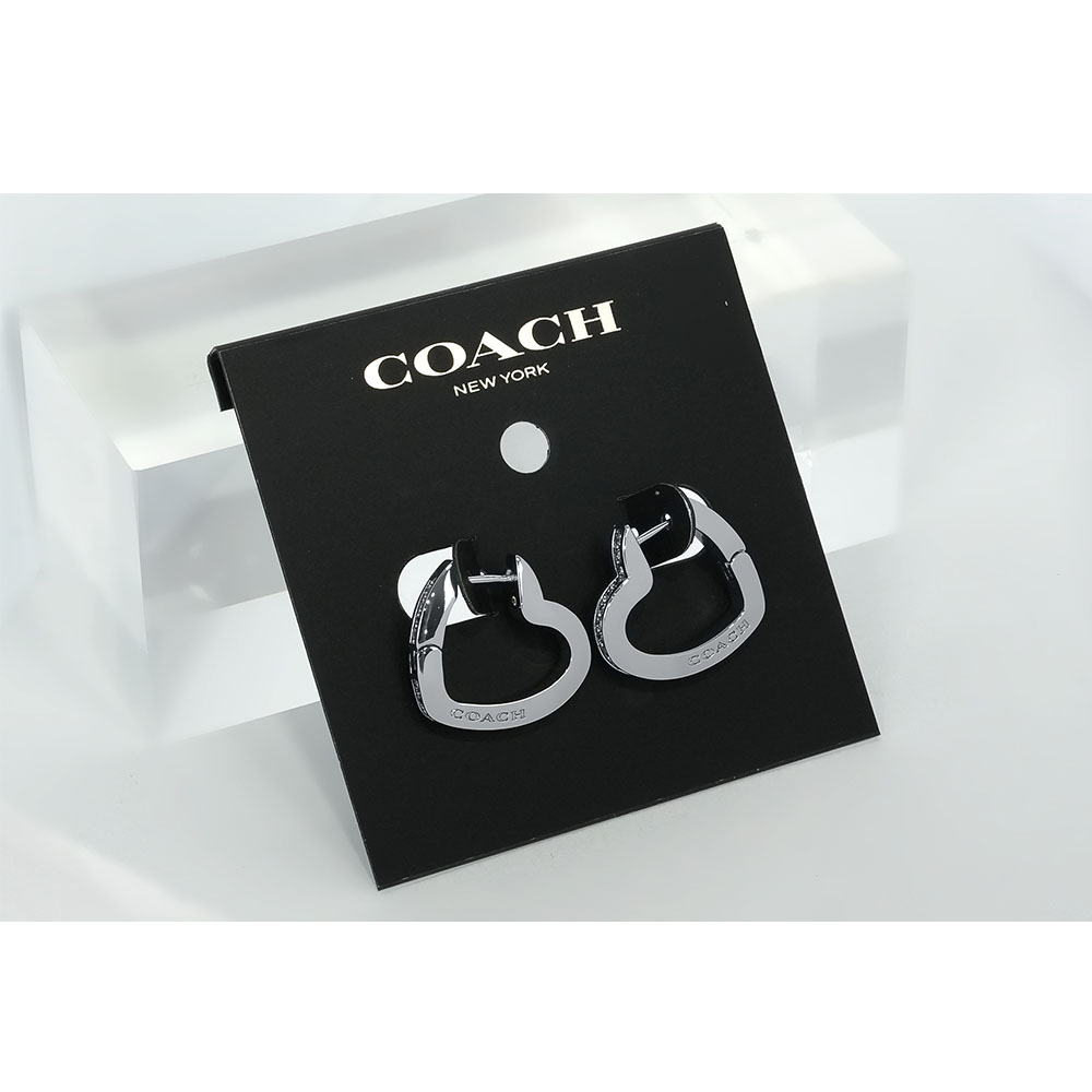 【COACH】愛心標誌及水鑽針式耳環(銀色) CY098 SLV