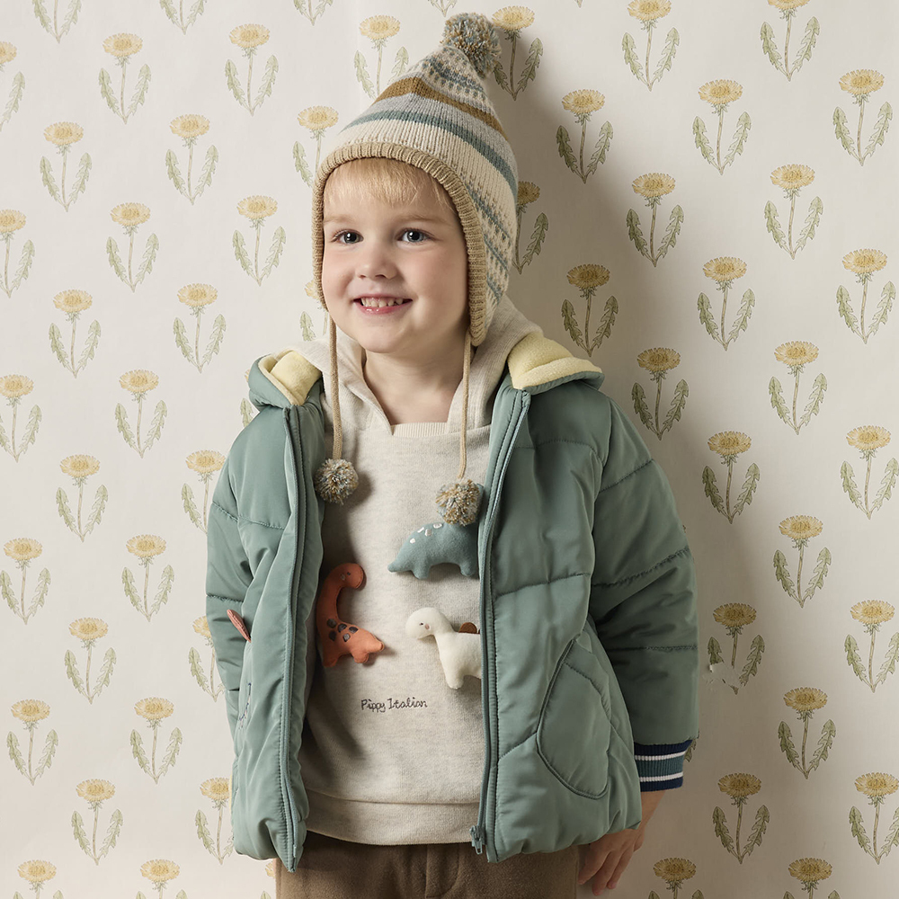 PIPPY 可愛恐龍鰭造型連帽風衣鋪棉外套 綠