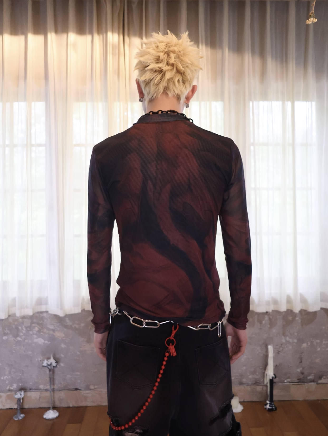 HK07 小眾金屬風格紅色緊身長袖 T-shirt