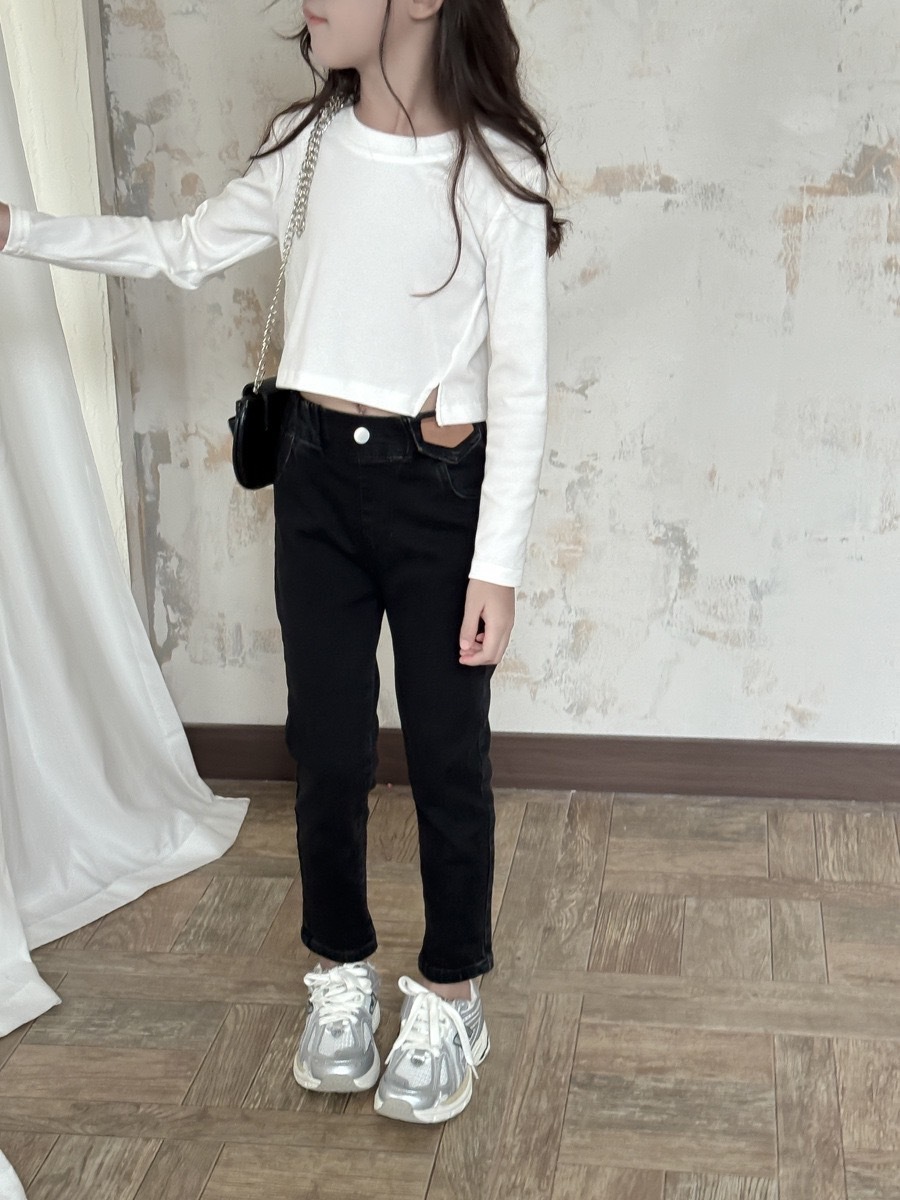 斜開叉短版長袖上衣