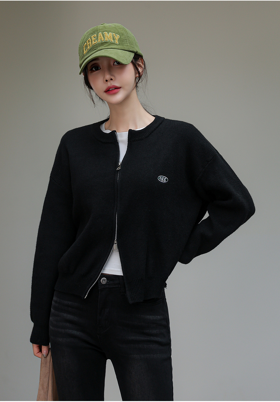 FRENCHCHIC Cos Egg Embroidery Two-Way Knit Zip-Up Cardigan