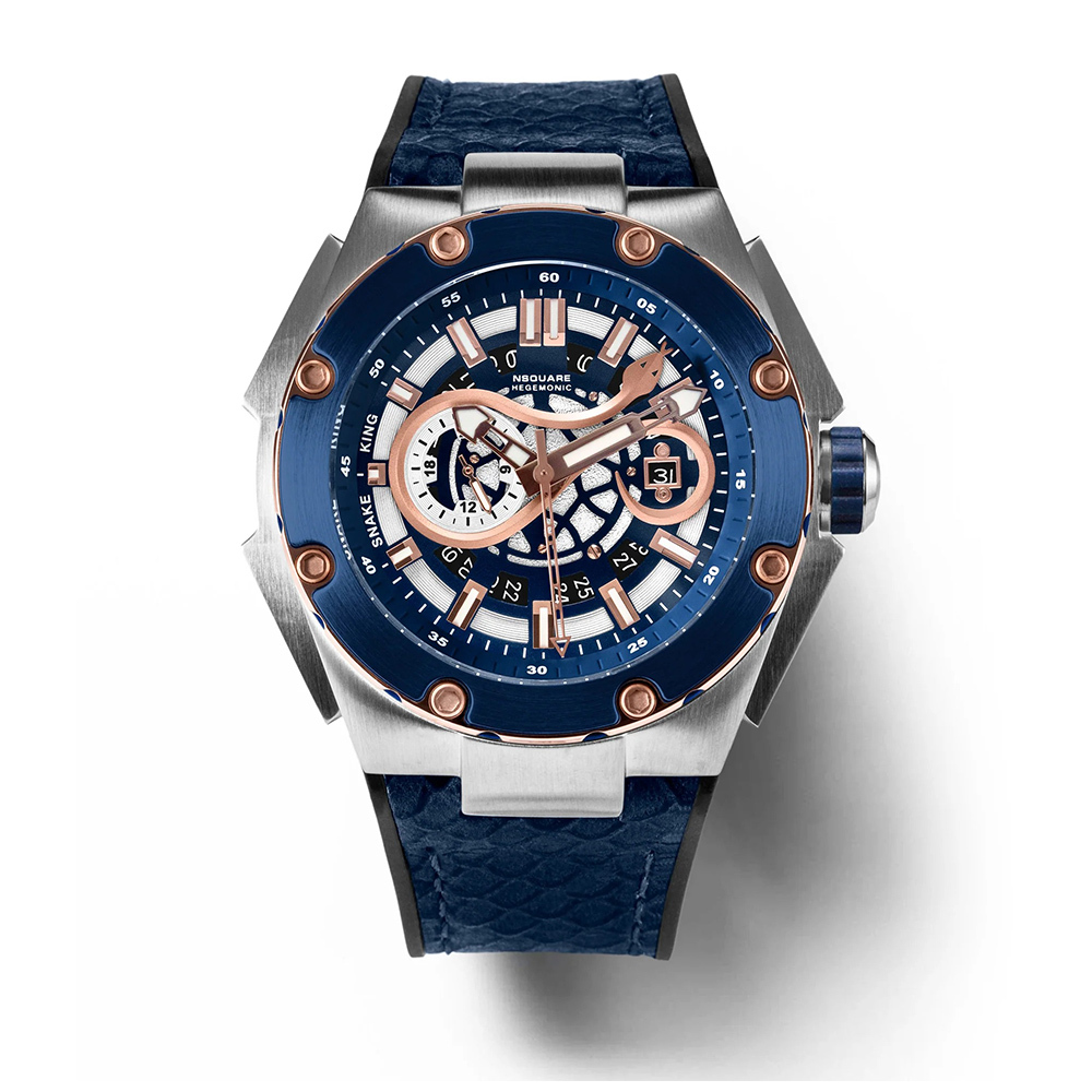 【NSQUARE】 SNAKE KING蛇皇系列 時尚吸睛蛇紋 橡膠錶帶46mm機械錶-