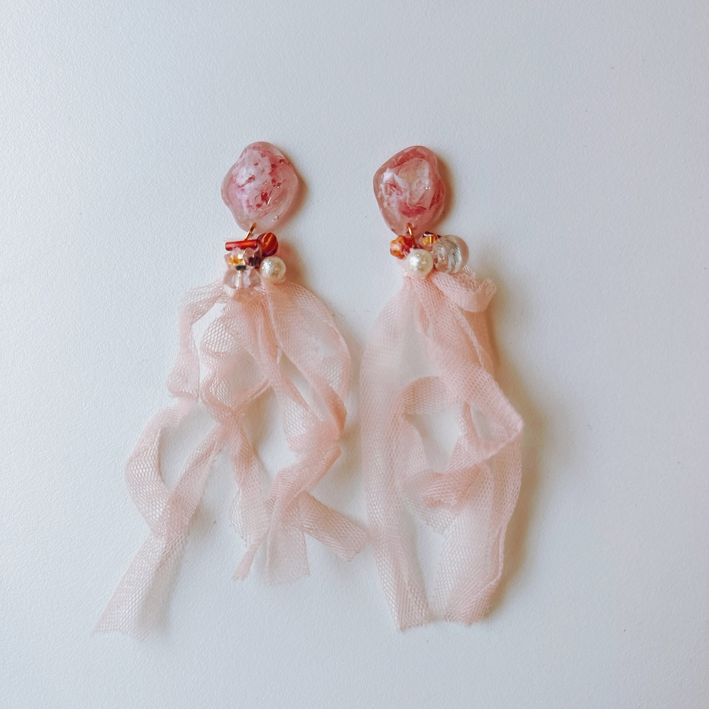 《色彩詩篇 》粉色繪畫流蘇耳環