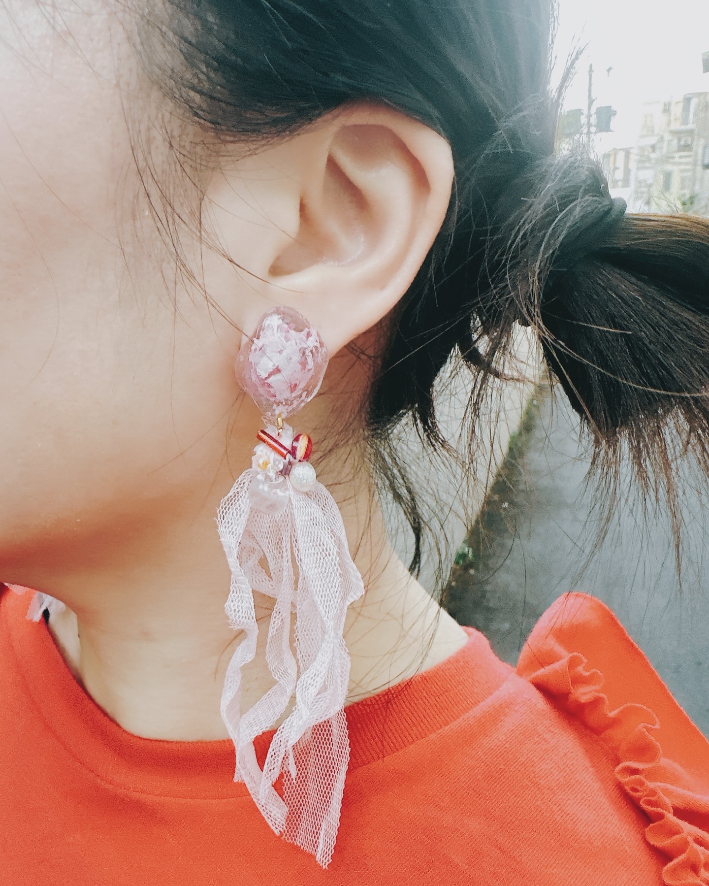 《色彩詩篇 》粉色繪畫流蘇耳環