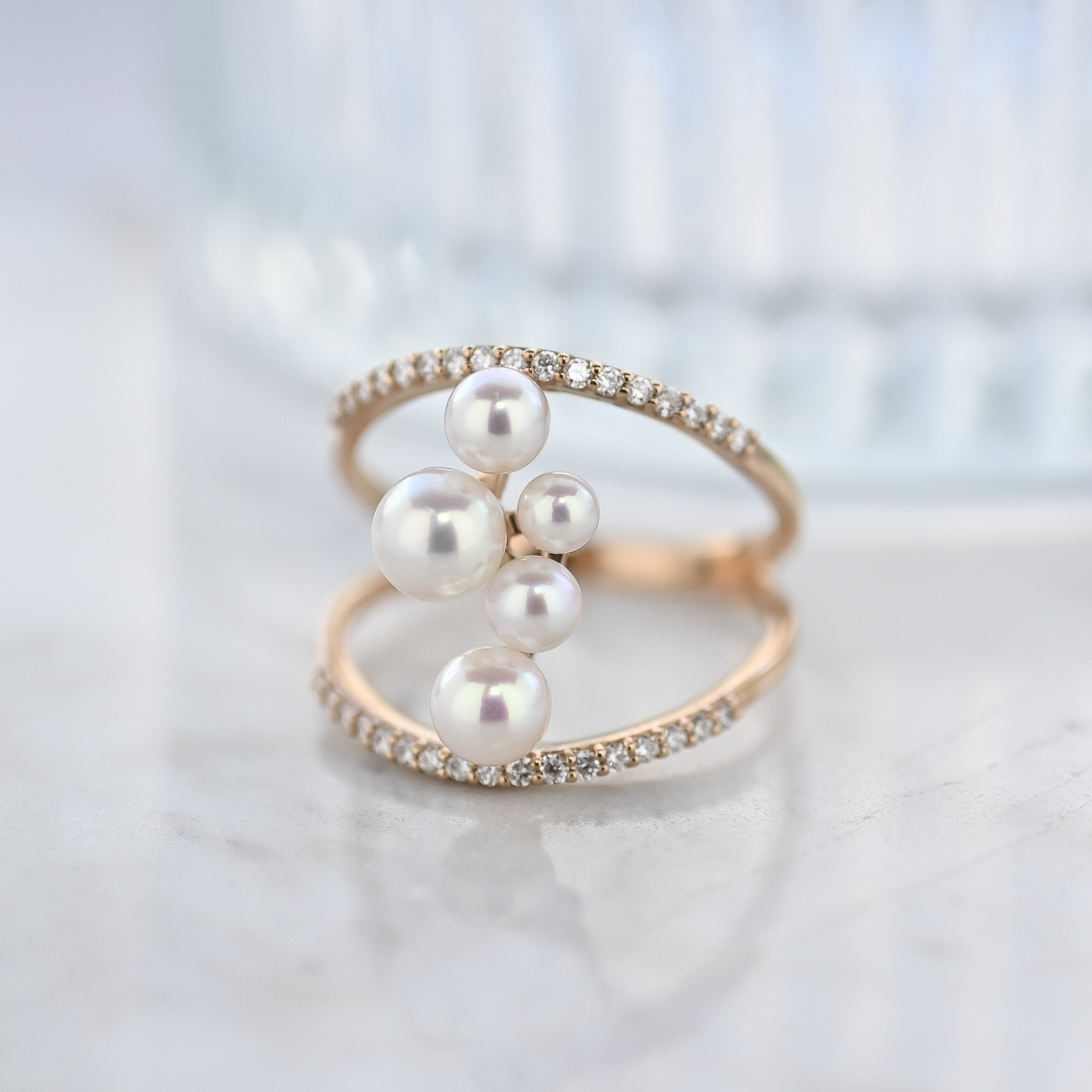 18K Skal Akoya Pearl &  Diamond Ring