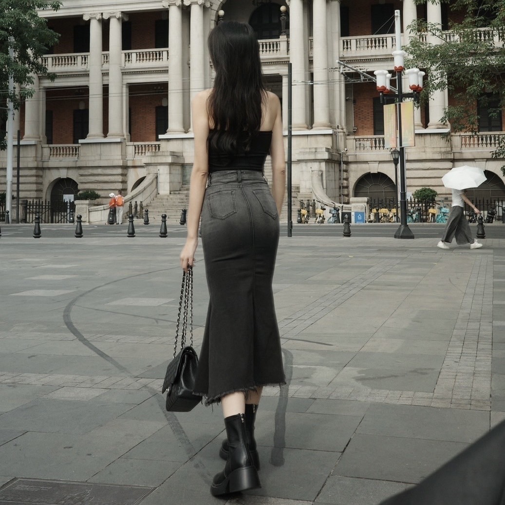 漸層刷色牛仔魚尾裙