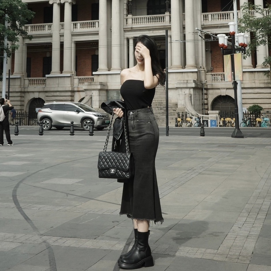 漸層刷色牛仔魚尾裙