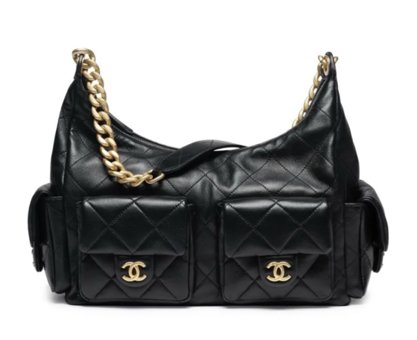 CHANEL 25C 大型 Hobo 手袋 水洗牛仔布和金色金屬