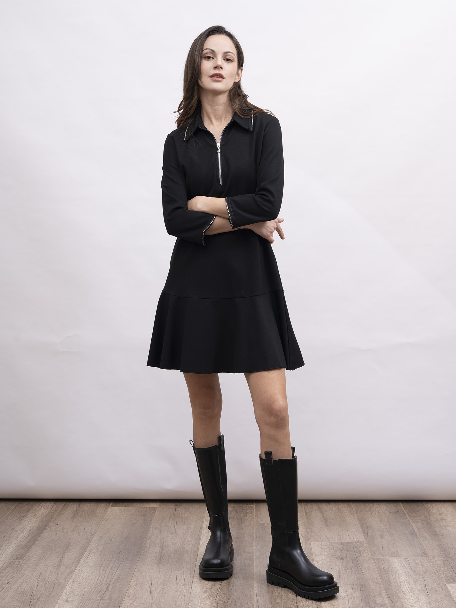 mi-tu 閃鑽翻領拉鏈連身裙