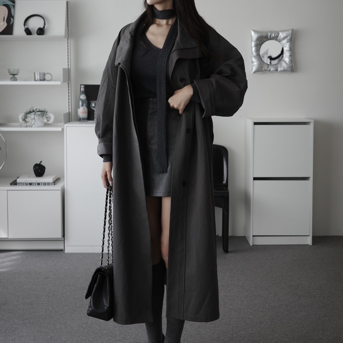繭形袖設計風衣外套